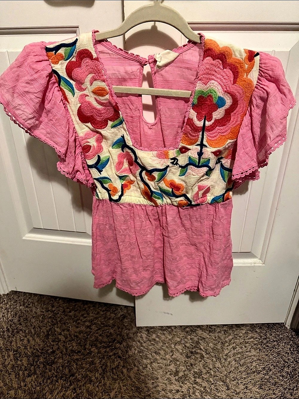 Plenty by Tracy Reese Embroidered Babydoll Flutter Sleeve Blouse